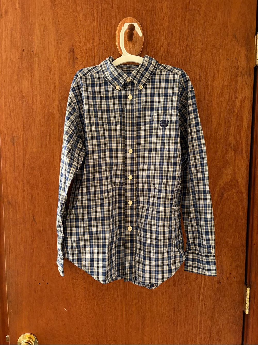 Boys Chaps blue plaid long sleeve collared shirt